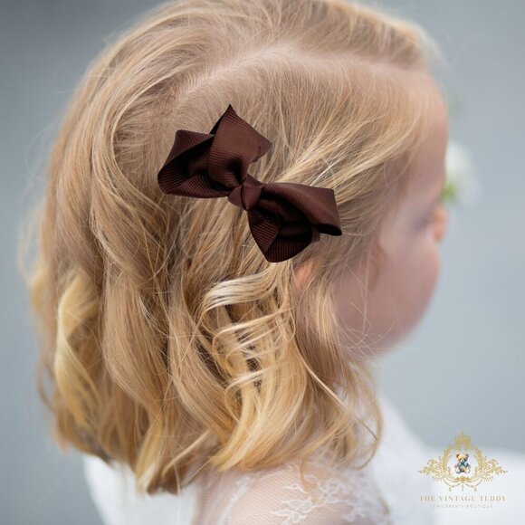 Other - Set of 2 Pretty Girls Hair Bows Grosgrain Ribbon Hair Clips Kids Accessory Brown